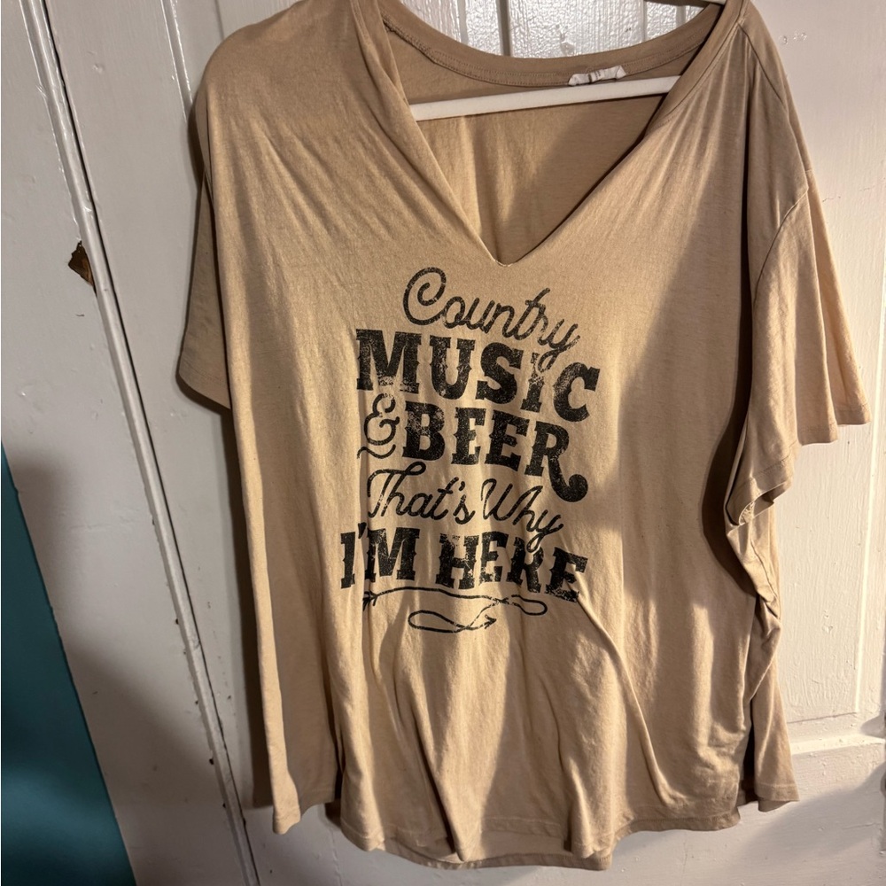 Tan Graphic T-Shirt with Black Text